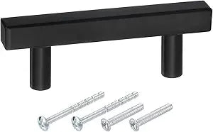 uxcell Kitchen Cabinet Handles, 1Pcs 4" - Stainless Steel Square Cabinet Pulls with Screws, Brushed Drawers Handles for Furniture Wardrobe Door (Black)