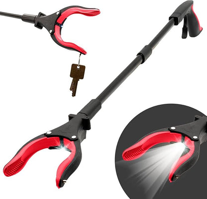 Grabber Tool 32" Aluminum Magnetic Claw with LED Light, Lightweight Foldable Reacher Grabber Pickup Tool, Gripper Grabbers for Elderly Grab it Reaching Tool Trash Picker Grabber, Red, by Luxet