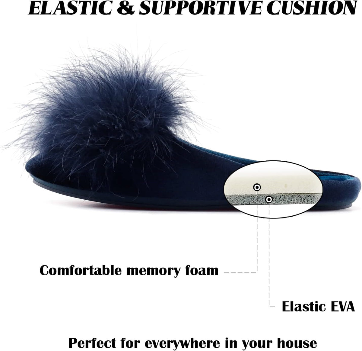BCTEX COLL Women's Cozy Velvet Memory Foam House Slipper, Ladies Fuzzy Bedroom Slipper Non-slip Sole