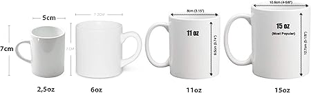 White Ceramic 15oz (12,7 x 10,6cm) Sublimation Coffee Tea Mug Heat Thermal Transfer Dye Coated Glossy 1 piece Diswashable Microwave Safe
