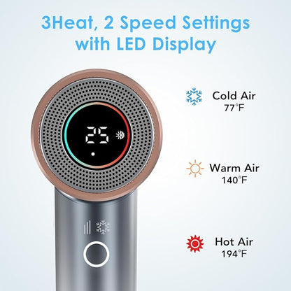 WHALER'S Hair Dryer, Professional Ionic Hair Dryer with Diffuser and Concentrator, 1400W, 4 Speeds, 4 Settings, 1.4kW, 120V, Includes Replacement Brush Head, Hair Dryer for Home and Travel Use