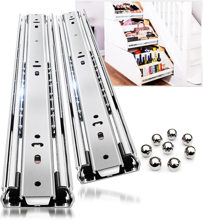 YENUO Heavy Duty Drawer Slides Full Extension Side Mount 12 14 16 18 20 22 24 26 28 30 32 34 36 40 Inch Metal Rails Track Guide Glides Runners 150 Lbs 1 Pair (Without Lock, 20 inch)