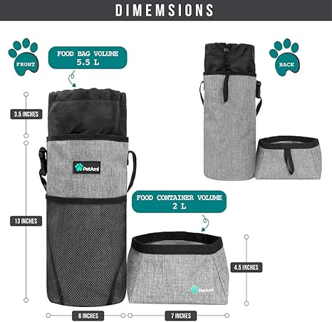 PetAmi Travel Dog Food Bag Pet Collapsible Dog Bowls Set, Dog Kibble Bag, Pet Food Water Bowls for Dogs Cats, Foldable Waterproof Dog Camping Bowls Cup Dish Accessories for Hiking, Heather Gray