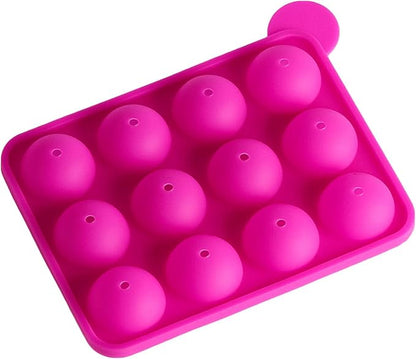 Silicone Bake Molds 12 Hole Silicone Cake Pop Mold Ball Shaped Die Mold Silicone Lollipop Chocolate Cake Ice Tray Stick Tool 1Set