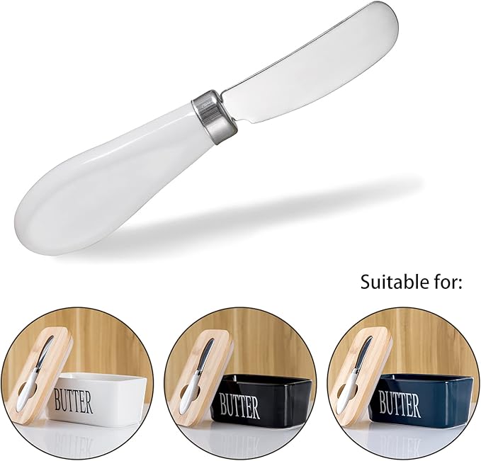 Butter Spreader Knife, Stainless Steel Spreader Knife with White Porcelain Handle for Cutting Butter Cheese and Jam, 1 PC