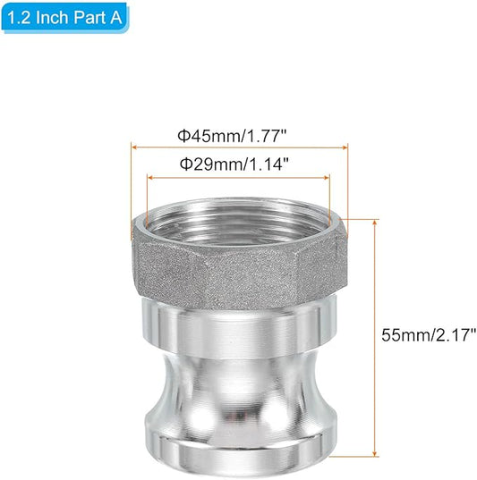 PATIKIL 1 Pack 1.2" Aluminum Cam Lock Fittings - Male Adapter x Female NPT Thread, Quick Disconnect Coupling Cam Lock Hose Fitting, Corrosion Resistant (Part A Cam Groove Type)