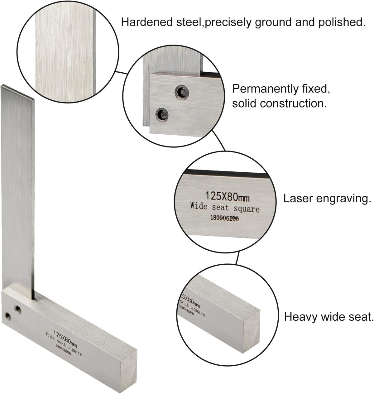 Machinist Square Precision Engineer Wide Seat Square 90 Right Angle Ground Hardened Steel Angle Ruler 5 x 3.2 Inch