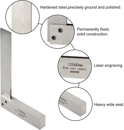 Machinist Square Precision Engineer Wide Seat Square 90 Right Angle Ground Hardened Steel Angle Ruler 5 x 3.2 Inch