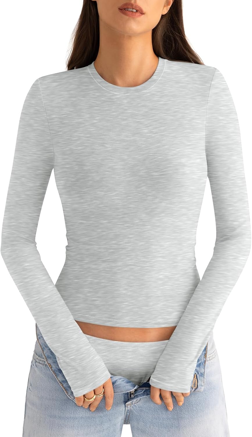 EasyGala Women's Cotton Long Sleeve Crew Neck Fitted Shirt