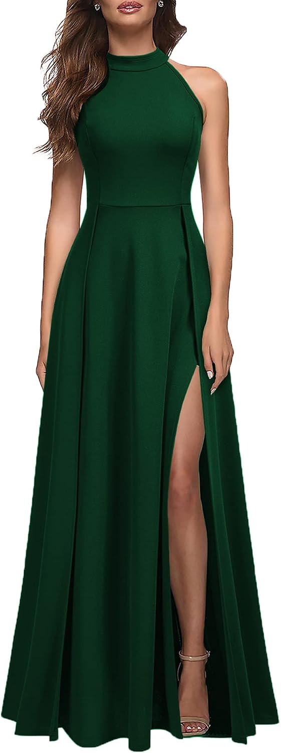Stunning halter neck maxi dress, stretchy comfortable fabric, sexy split design, perfect for formal occasions
