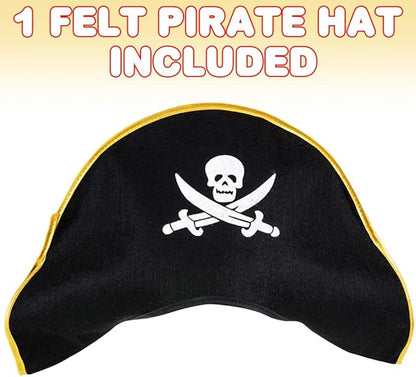 ArtCreativity Pirate Felt Hat for Kids, 1PC, Pirate Costume Hat with Skull and Cross Sword Design, Costume Prop for Halloween, Dress Up Parties, and Photo Booth, Black, White, and Gold