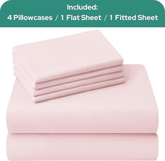 HOMEIDEAS Queen Size Bed Sheets - 6 Piece Set (Pale Pink) - Extra Soft Brushed Microfiber 1800 Bedding Sheets, Deep Pocket, Wrinkle  Fade Free