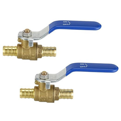 12 Pex Ball Valve Brass Shut Off Fitting 2 Pack Water Barb Tubing Drain with Handle