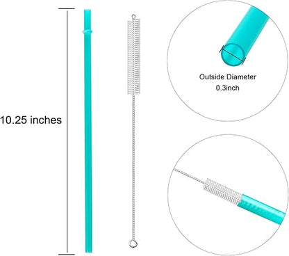 32 Pieces Reusable Plastic Straws Fit for Mason Jars, Tumblers, 10.25 Inches Extra Long Rainbow Colored Unbreakable Drinking Straws with 2 Cleaning Brushes, BPA Free and Eco Friendly