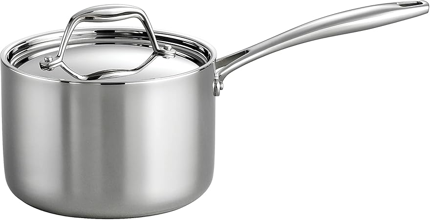 Tramontina Tri-Ply Clad Stainless Steel 2-Quart Sauce Pan with Lid, Induction-Ready, Dishwasher-Safe, NSF-Certified, Made in Brazil