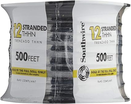 SOUTHWIRE COMPANY LL 22964158 Southwire Building Wire Stranded Copper 12 Ga, 1 Conductor 20 Amp 600 V 90 Deg C 500 ' Black