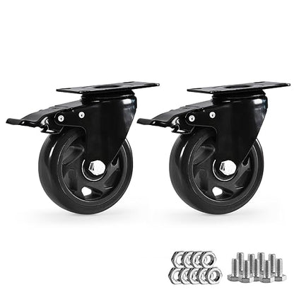 Caster Wheels, Heavy Duty 4 Inch Casters Set of 2, Locking Swivel Casters Wheels for Cart, Furniture and Workbench, Black