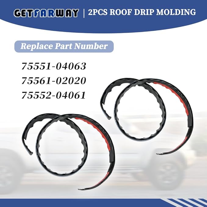 2pcs Roof Drip Molding 75551-04063 75561-02020 75552-04061 Compatible with Toyota Tacoma Double CAB 2005-2015