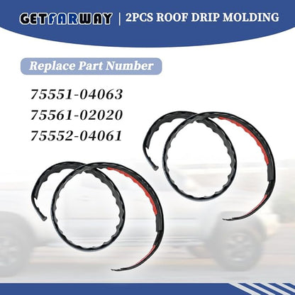 2pcs Roof Drip Molding 75551-04063 75561-02020 75552-04061 Compatible with Toyota Tacoma Double CAB 2005-2015
