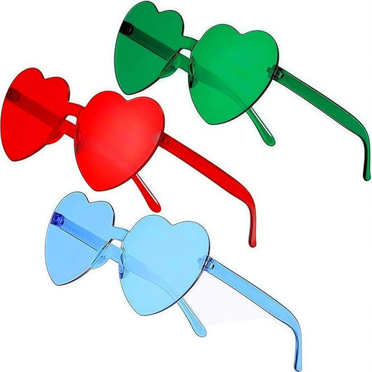 3 Pair Heart Shape Sunglasses for Women, Valentine, Mardi, Gras, Summer Women's Party Favor