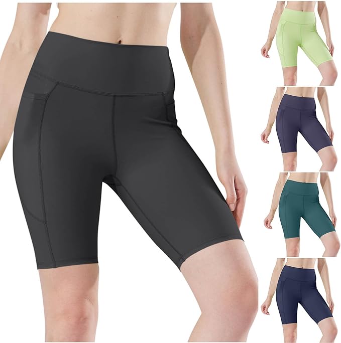 HGps8w Biker Shorts for Women Quick Dry Basic Solid High Waisted Scrunch Short Leggings with Pockets