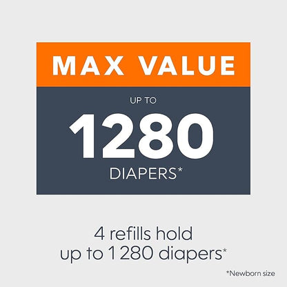 Diaper Genie Essentials Round Refill Pack of 4  Holds Up to 1280 Newborn Diapers  Features Unscented Continuous Film  Compatible with Diaper Genie Complete and Expressions Pails