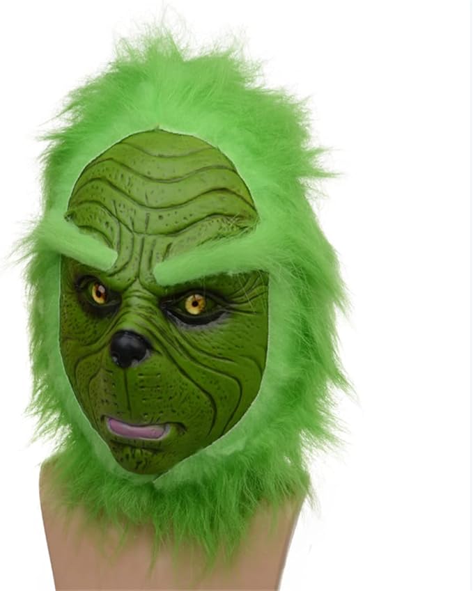 NEFSO Christmas Mask Green Cosplay Mask, Adult Plush Christmas Latex mask