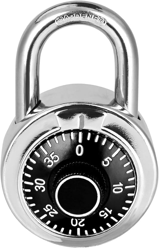 Combination Padlock 1 Pack, Fixed Dial Combination Padlock with Different Combinations, 2 in. Wide. Black Turntable, Lock for Gym  Locker, School, Toolbox, and More