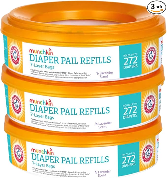 3 Munchkin AH Diaper Pail Refill Rings, Each Holds up to 272 Newborn Diapers, 3 Pack