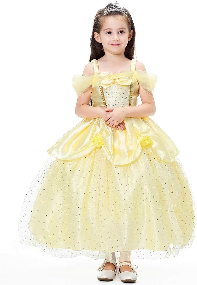MYRISAM Girls Belle Princess Dress Beauty and the Beast Costume Halloween Carnival Cosplay Christmas Birthday Ball Gown