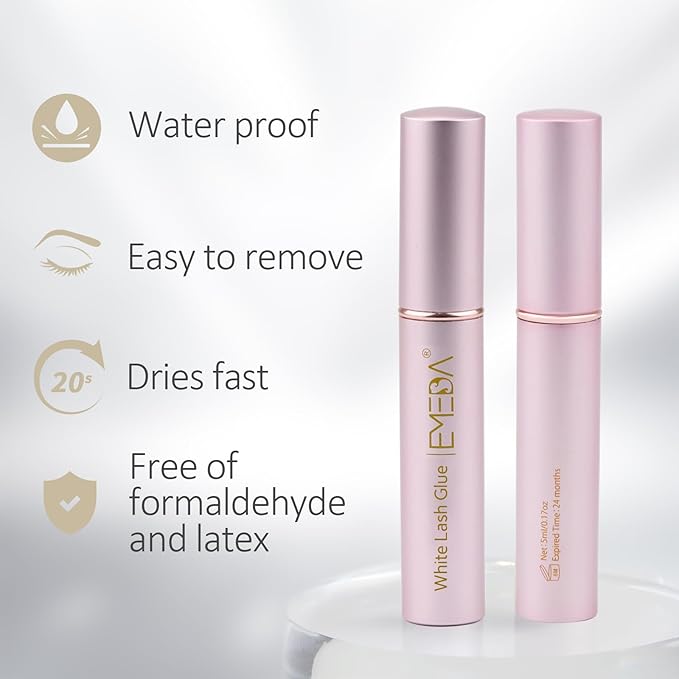 EMEDA Eyelash Glue for False Lashes Super Strong Hold Long Lasting 24H Waterproof Latex Free Best Lash Glue Eyes Strip White Clear Adhesive 5ml 0.17oz