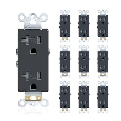 20A Heavy-Duty Duplex Receptacle, Wall Standard Electrical Outlet, Residential Grade, Tamper-Resistant, 2 Pole 3 Wire, Self-Grounding, Child Proof, UL Listed, Black, 9 Pack