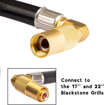DOZYANT 6 Feet Propane Regulator and Hose with Elbow Adapter for Blackstone 17 inch and 22 inch Table Top Griddle, Replacement Parts Connect to Large 20 Propane Tank