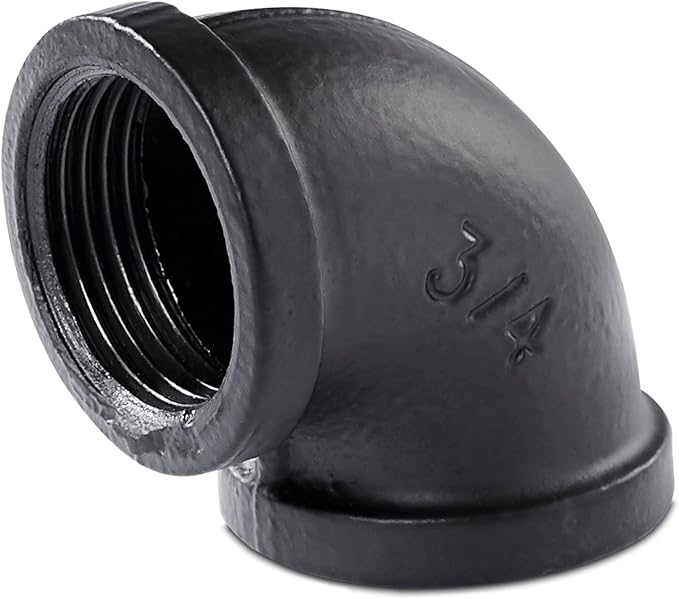 pamo Malleable Cast Iron Fitting Angle 90 Degrees - 34 Inch for DIY Clothes Rail in Industrial Loft Design  90 Angle Elbow  Powder Coated Water Pipe in Black for Do-It-Yourself Wardrobe