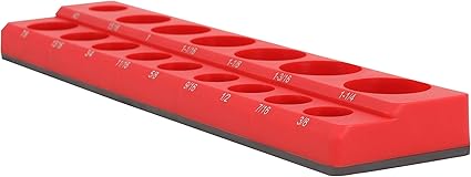 HFS(R) 12-inch Magnetic Socket Organizer Set Magnetic Socket Organizer Tray SAE Standard 12" Socket Holder Magnetic Tool Organizer 16 Slot Red Hold