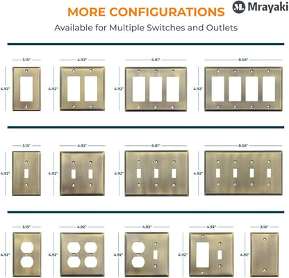 Wall Plate, Metal Duplex Outlet Covers, Light Switch Cover - Decorative Outlet Cover Plate Variety of 13 Styles: DecoratorDuplexToggleCombo, Antique Brass (Single Duplex 4 Pack)
