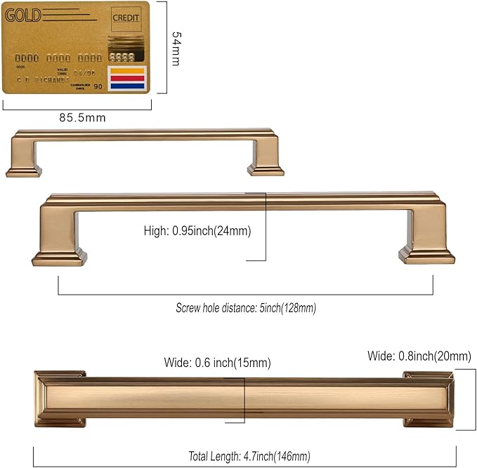 Amerdeco 10 Pack Champagne Bronze Cabinet Pulls - 5 Inch(128mm) Hole Center Cabinet Hardware for Kitchen, Bathroom, Dresser Pulls ZH0001