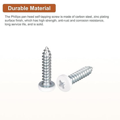 8x34" White Screws 25Pack - Zinc Plated Carbon Steel Pan Head Phillips Sheet Metal Screw Self-Tapping Screw Wood Screws