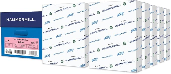 Hammermill Colored Paper, 20lb Pink Printer Paper, 8-1/2 x 11-1 Ream (500 Sheets) - Made in the USA, Pastel Paper, 103382
