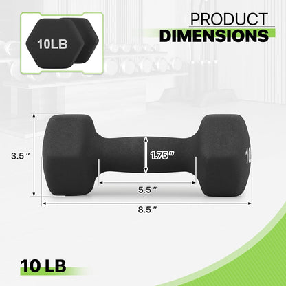 Neoprene Coated Dumbbell Hand Weights Set Ц 8LB, 10LB, 12LB, 15LB Pairs for Strength Training, Home Workouts and Full-Body Fitness, Hex Shape and Non-Slip Grip