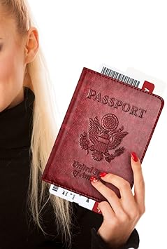 Passport and Vaccine Card Holder Combo with Vaccine Card Slot, Passport Wallet CoverCaseHolder for Women and Men(AC-Wine red)