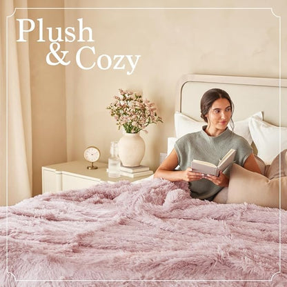 The Connecticut Home Co Throw Blanket for Couch, Soft Luxury Home Decor Shag and Sherpa, Cozy Warm Throws for Bed, Gift for Women, Bedding Accent Blankets for Sofa Beds Chair, 65x50, Dusty Rose