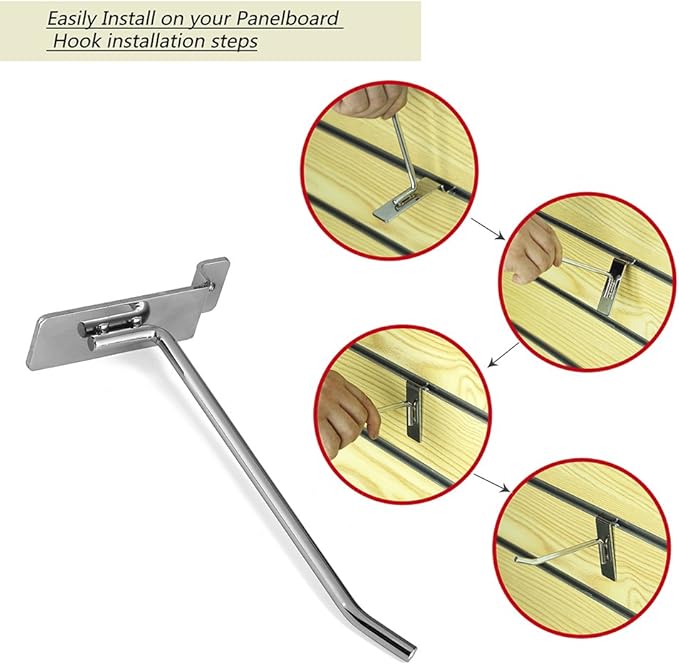 Slatwall Hooks 16Pack(8 Each 4inch and 6inch) Hanger Display Hooks,Slatwall Display Panel Hooks ,Display Perfectly Item  Products for Your Room Garage Retail Store ,Metal Chrome ,HONESTY