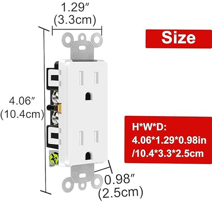 White Outlet,Greencycle 110V Outlet,2 Pack 15 Amp Decora Tamper Resistant Outlet,5-15R,3 Wire Square Outlet Wall Plug,Residential Commercial Grade,Ultra-Slim,Heavy Duty,Self-Grounding,ULCul