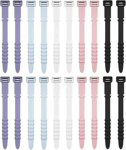 Silicone Zip Ties, Reusable Zip Ties, 20pcs Rubber Cable Ties Straps for Wire Management, Elastic Cable Organizer for Home Office Table Desk. 4.5 Cord Ties in White, Black, Pink, Purple and Blue