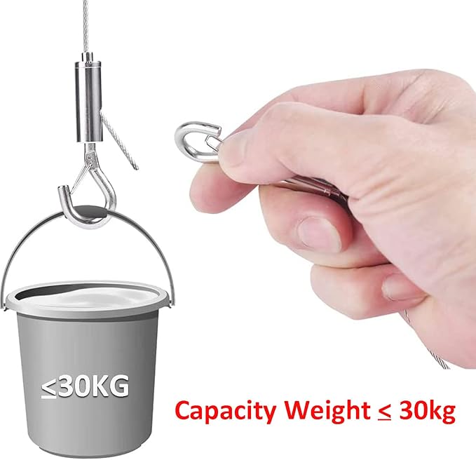 ZWIN 2m Adjustable Hanging Wire Kit - 1.5mm Heavy Duty Mirror Hanging Wire with Hook Wall Mount Suspension Cable for Picture, Photo, Light, LED Screen, Curtain, Holds Up to 30KG