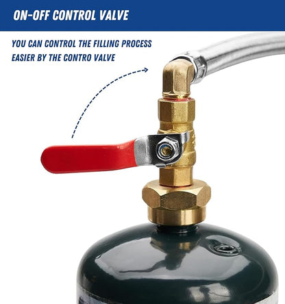 Upgraded 3FT Propane Refill Adapter Hose with Gauge  ONOff Valve  Stainless Steel QCC1 Type 1 Connector for 1 lb. Tanks, Safe  Easy Filling from 5-40 lb Propane Tanks