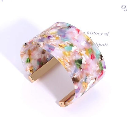 FAERLIIRY Cuff Bracelet for Women Acrylic Resin Bracelets Statement Bangle Bracelet Adjustable Bracelet Wide Chunky Bracelets for Women (Floral)