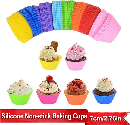 AKOAK Reusable Silicone Non-stick Baking Cups, Cake Molds, Kitchen Baking Cooking Accessories, DIY Cake Making Tools - Pack of 12 (Blue)