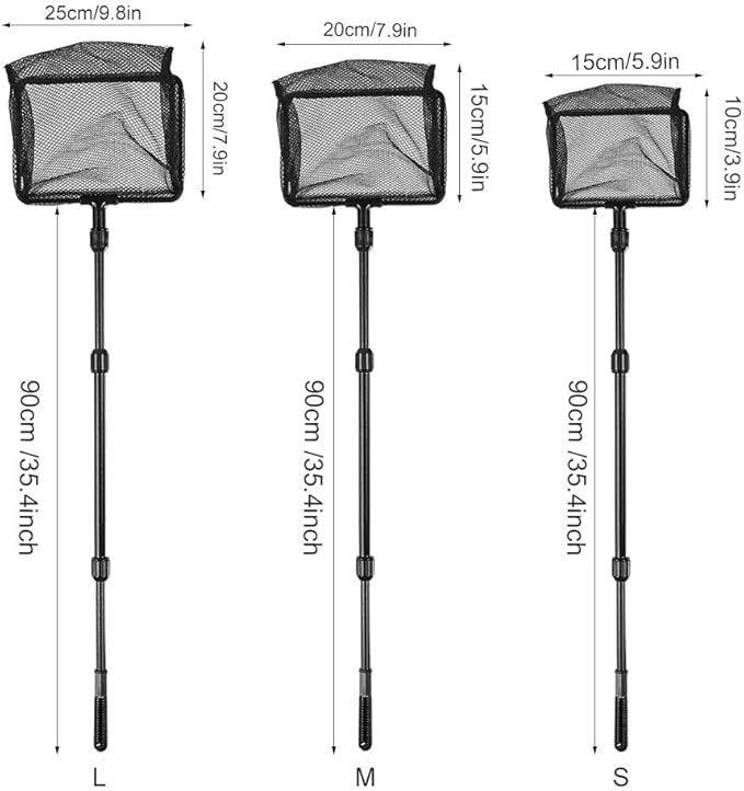 Pssopp Aquarium Fishing Landing Net, Retractable Fish Fishing Net Fish Shrimp Net Floating Objects Clean Tools for Fishes Catch and Release (M)